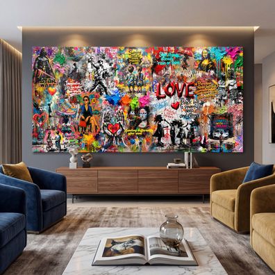 Kunst Pop Art Banksy Love Kinder Street Art, Acrylglas - Leinwand, Wandbild Panorama