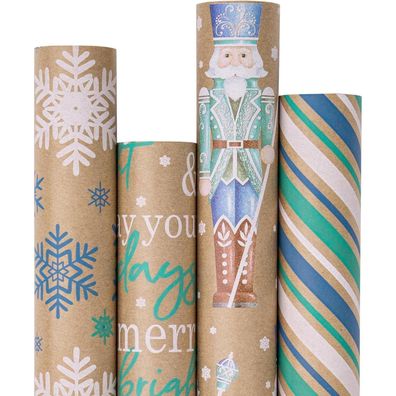 Ruspepa Geschenkpapier 4 Rollen Weihnachten Kraftpapier