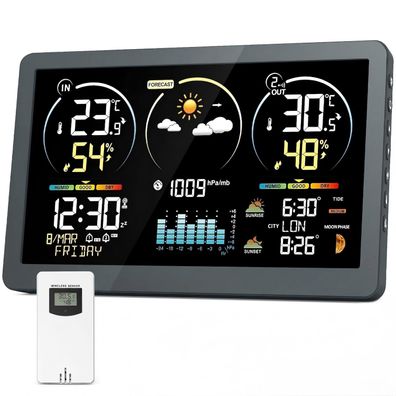 Cixmus Funk-Wetterstation 7,8 Zoll Farbdisplay mit Außensensor und DCF-Uhr