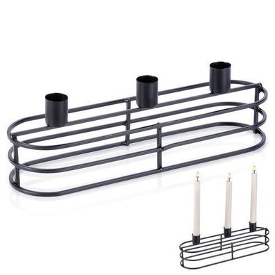 Schwarzer Metallkerzenständer für 3 Kerzen, 29,5 x 8,5 x 9,5 cm