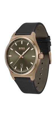 Hugo Boss Candor Herrenuhr grau schwarz Lederarmband HB1514080
