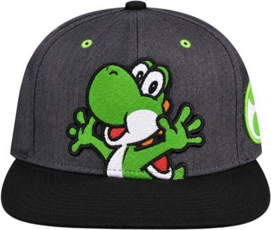 Super Mario Yoshi Snapback-Cap Grau-Schwarz - Kappe mit gesticktem Charakter-Motiv