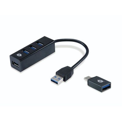 Conceptronic USB-Hub 4-Port 3.0 ->4x3.0 + TypC A o. Netzt. sw