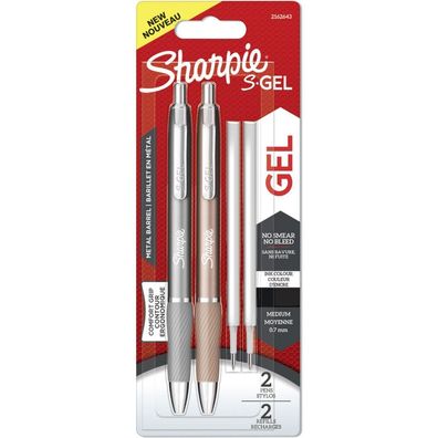 Sharpie Gelschreiber S-Gel 0,7mm 2er Set+2Minen Schwrz Metal Blister