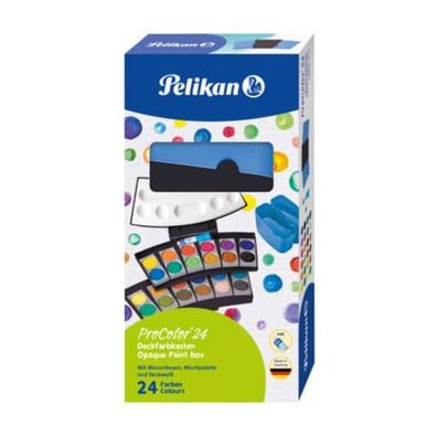 Pelikan Farbkasten ProColor (schwarz/blau, 24 Farben und Deckweiß)
