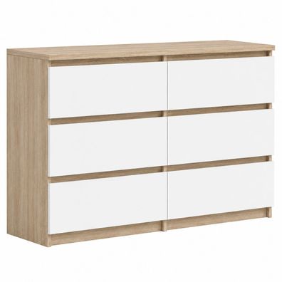 Kommode Bella 6 Sonoma Weiß 140 cm Sideboard mit 6 Schubladen