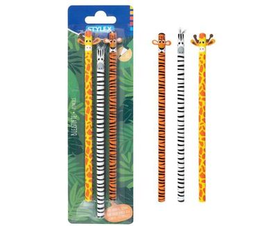 Bleistifte 3er Pack HB Dschungeltier Motive Giraffe Zebra Tiger