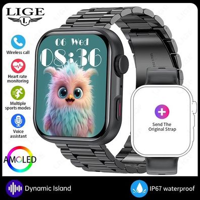 LIGE Neue Smartwatch mit vollem Touchscreen, Bluetooth-Anruf, Sport, Fitness, Herzfre