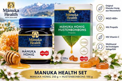 Manuka Health Set - Manuka Honig MGO 400+ 250 g + Hustenbonbons Propolis 100 g