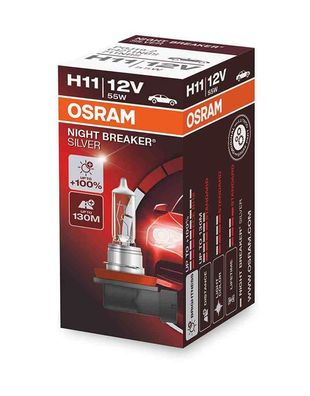 NIGHT BREAKER® SILVER H11 Faltschachtel H11 ECE 12 Volt 55 Watt PGJ19-2 Sockel Abblen