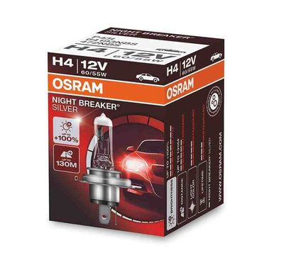 NIGHT BREAKER® SILVER H4 Faltschachtel H4 ECE 12 Volt 60/55 Watt P43t Sockel Abblendl