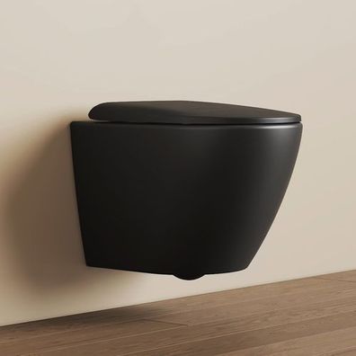 EMKE Wand Hänge WC Toilette Softclose Spülrandloses Schwarz/Weiß