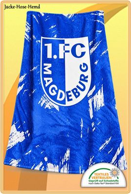 Decke 1. FC Magdeburg Kuscheldecke Fleecedecke Blau Weiß Logo Gr: 150x200 NEU