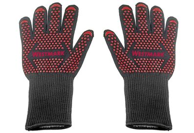 Grillhandschuhe 2 Stück Textilfaser 325x190x30 mm schwarz / rot