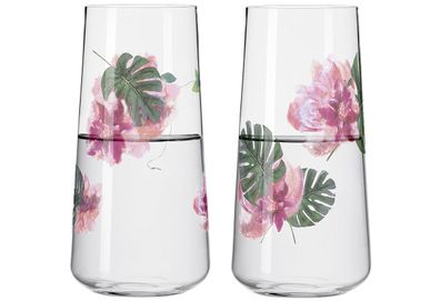 Sommersonett Universalglas 2er Set Kristallglas Ø 6,6 cm, 614 ml, 16,6 cm grün / rosa