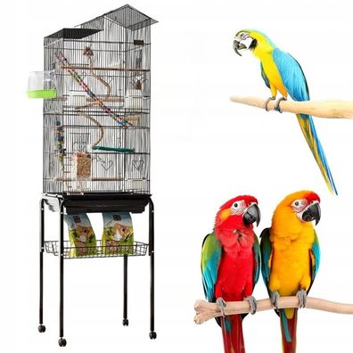 GROßER Vogelkäfig AUF RÄDERN FÜR Papageien, Kanarinen UND Exotische VÖGEL AUS METALL