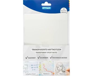 Transparente Haftnotizen DIN A5 25 Blatt Kunststoff beschreibbar zum markieren