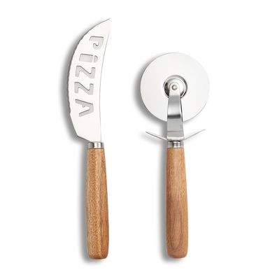 Pizza-Schneide-Set 2-teilig Akazie / Edelstahl