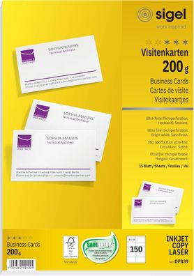 SIGEL DP839 bedruckbare Visitenkarten hochweiß, 150 Stück (15 Blatt), 85x55 mm, beids