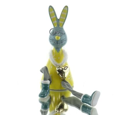 Scheulen Keramik-Hase Mira, mit Herz-Hänger gelb-grau, 9x6xh15 cm