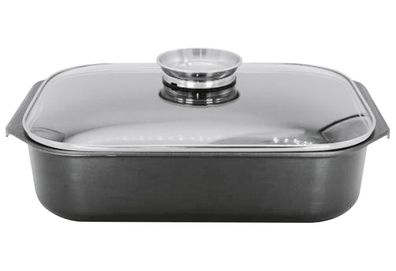 Aromabräter mit Glasdeckel Aluguss 5,5 L, 34,5x24x9 cm schwarz