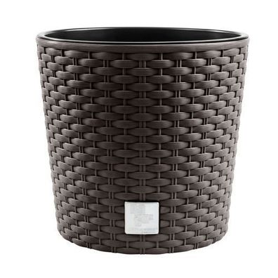 Blumentopf Blumenkübel Rattanoptik Übertopf Pflanzkübel Round 30cm Braun Einsatz