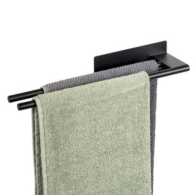 eluno Handtuchhalter mit 2 Handtuchstangen, aus schwarzem Edelstahl