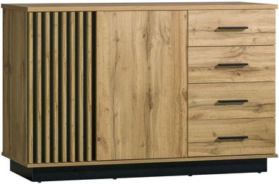 LA6 Kommode Lamelo - 2 Türen & 4 Schubladen, Wotan Eiche