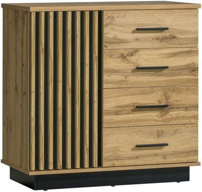Kommode Lamelo LA5 Schubladenschrank mit Tür und 4 Schubladen Wotan Eiche