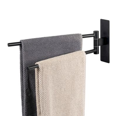 eluno Handtuchhalter mit 2 Handtuchstangen, aus schwarzem Edelstahl