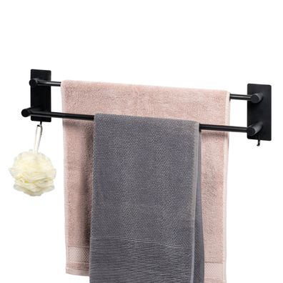 eluno Handtuchhalter mit 2 Handtuchstangen, aus schwarzem Edelstahl