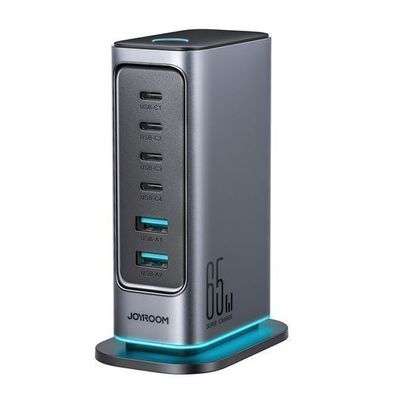 Joyroom GaN 65W Multi-USB-C & USB-A Ladegeraet, Dunkelgrau, EU-Stecker