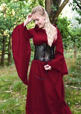 Mittelalter Kleid Isra mit Trompetenärmeln, weinrot, Größe L, Kundenretoure