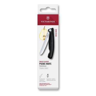 Swiss Classic, Picknick Messer, 11cm, gerade, schwarz, Box