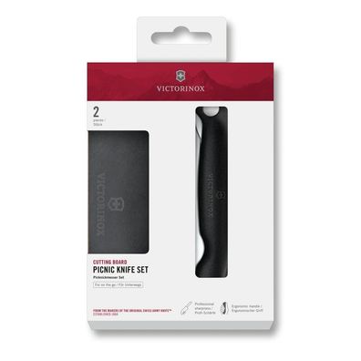 Schneidebrett Picknick Messer Set, 2tlg, 11cm, Wellen, schwarz