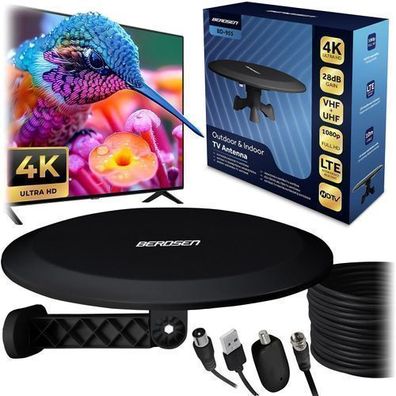 Berdsen BD-955 Indoor/Outdoor-TV-Antenne Ultra HD 4K, schwarz
