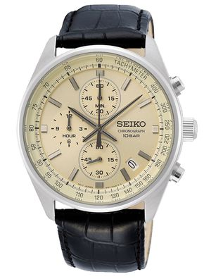 Seiko Herrenuhr Chronograph mit Lederband Schwarz SSB383P1