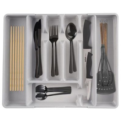 Besteckschubladeneinsatz, ausziehbar, grau, 36,5 x 27,5 cm