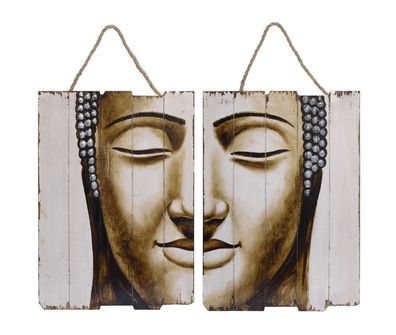 Wanddeko Holzschild Holzdruck Vintage 2er Set Motiv: Buddha Kopf 50,2 x 70 cm
