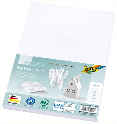 folia 614/50 00 - Fotokarton DIN A4, 300 g/qm, 50 Blatt, weiß - zum Basteln und kreat