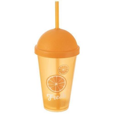 Plastikbecher mit Deckel und Strohhalm, 450 ml
