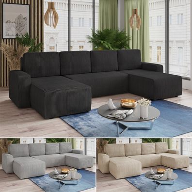 ROMA U Ecksofa mit Schlaffunktion und Samtbezug - Bequeme Couch mit Stauraum