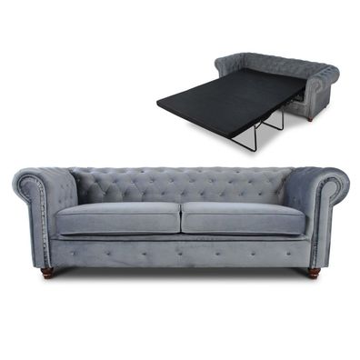Schlafsofa Chesterfield Asti Bis 3-Sitzer Sofa mit Schlaffunktion, Couch 3-er Velours