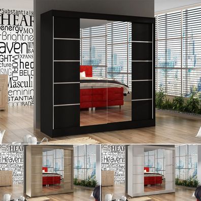 Schwebetürenschrank Basti V 200 cm mit Spiegel - Kleiderschrank mit 2 Türen 200x215cm