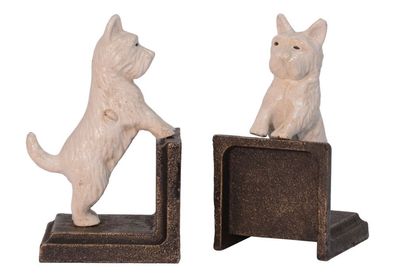 Deko Buchstütze Bücherstütze Buchende 2er Set Gußeisen Motiv: Hund Malteser 15,2 cm