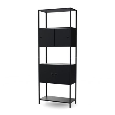 Aktenschrank für das Büro, offene Regalböden, Metall, schwarz, 800 × 2200 × 400 mm