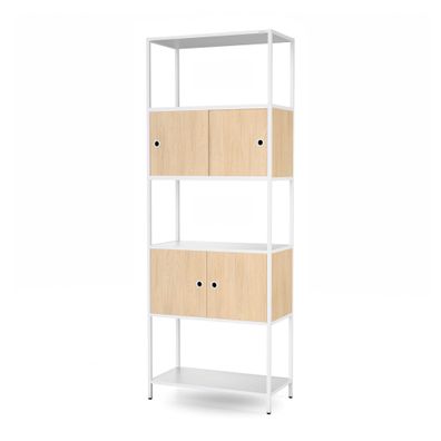Schrank Büroregal, offene Fachböden, Metall, weiß/Sonoma-Eiche, 800 × 2200 × 400 mm