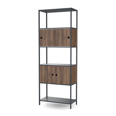 Aktenschrank offene Regalböden, Metall, anthrazit/Nussbaum, 800 × 2200 × 400 mm