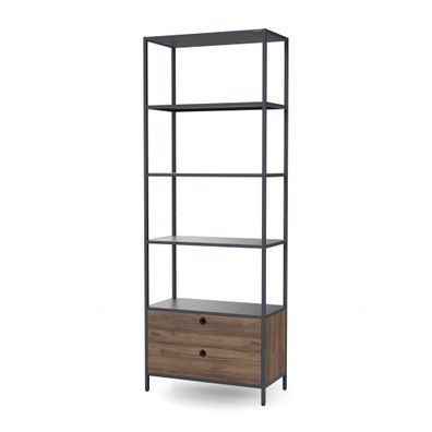 Büroregal mit Schubladen für Ordner, offene Fachböden, aus Metall 800 × 2200 × 400 mm