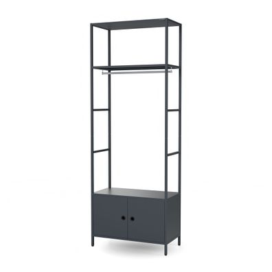 Büroregal mit Kleiderstange aus Metall, anthrazit, 800 × 2200 × 400 mm